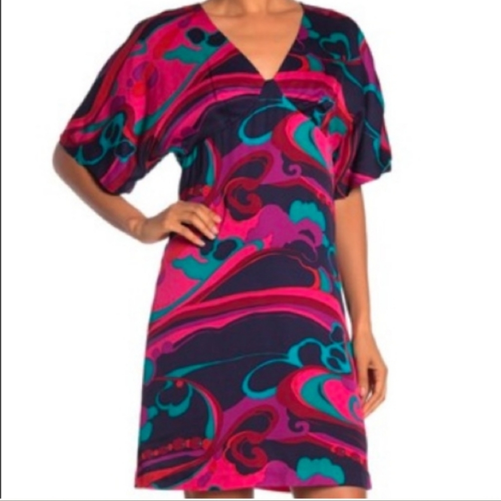 TRINA TURK Mary Lou Multi-colored Shift Midi Dress. SIZE 8.